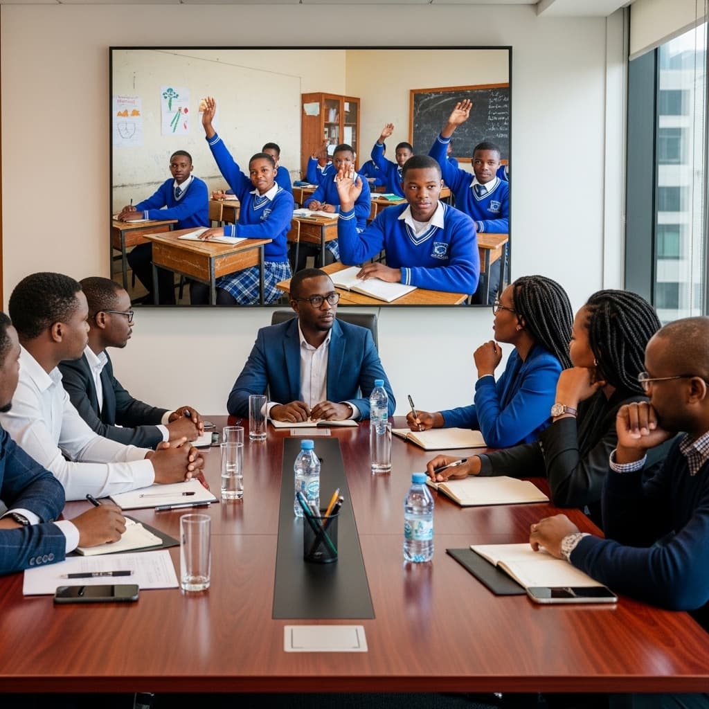 Professionals working together on a white board, representing teamwork and innovation in software services.